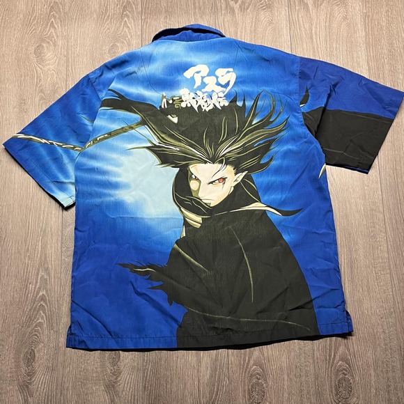 Vintage Anime Samurai Soldier Y2k Button Down Shirt Blue Extra Large XL Rare - Picture 6 of 10